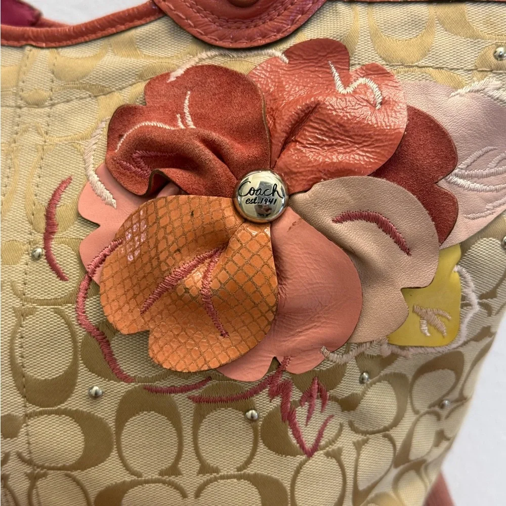 Coach Beige and Pink Floral Tote - Picture 2 of 8